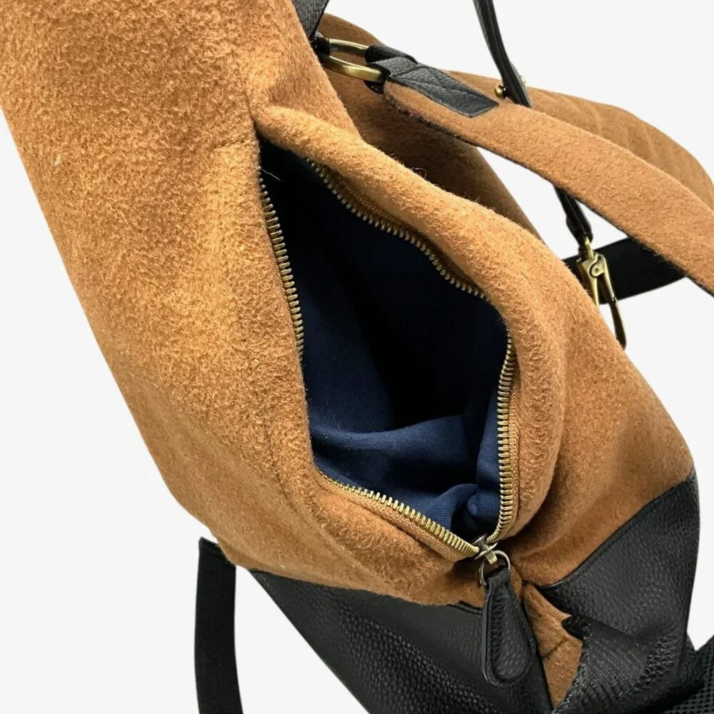 Ted Baker Cashed Fold Over Rucksack Backpack Camel Brown Black Laptop Sleeve - Picture 8 of 11